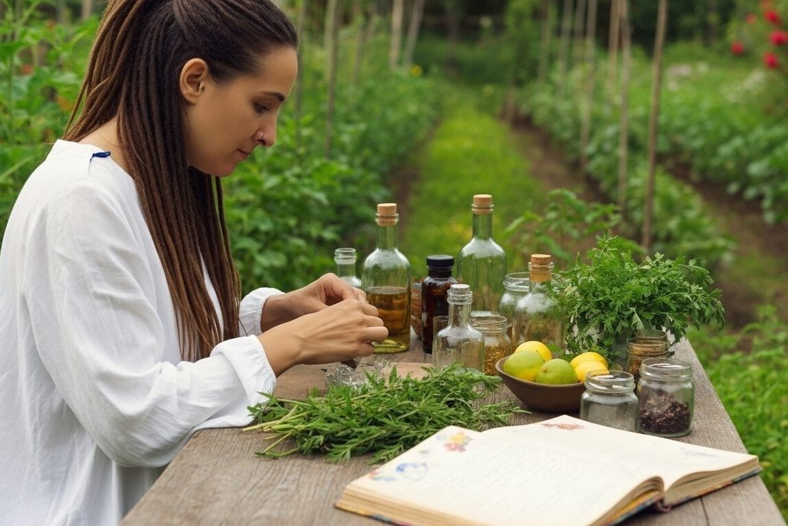 Erborista preparando rimedi naturali